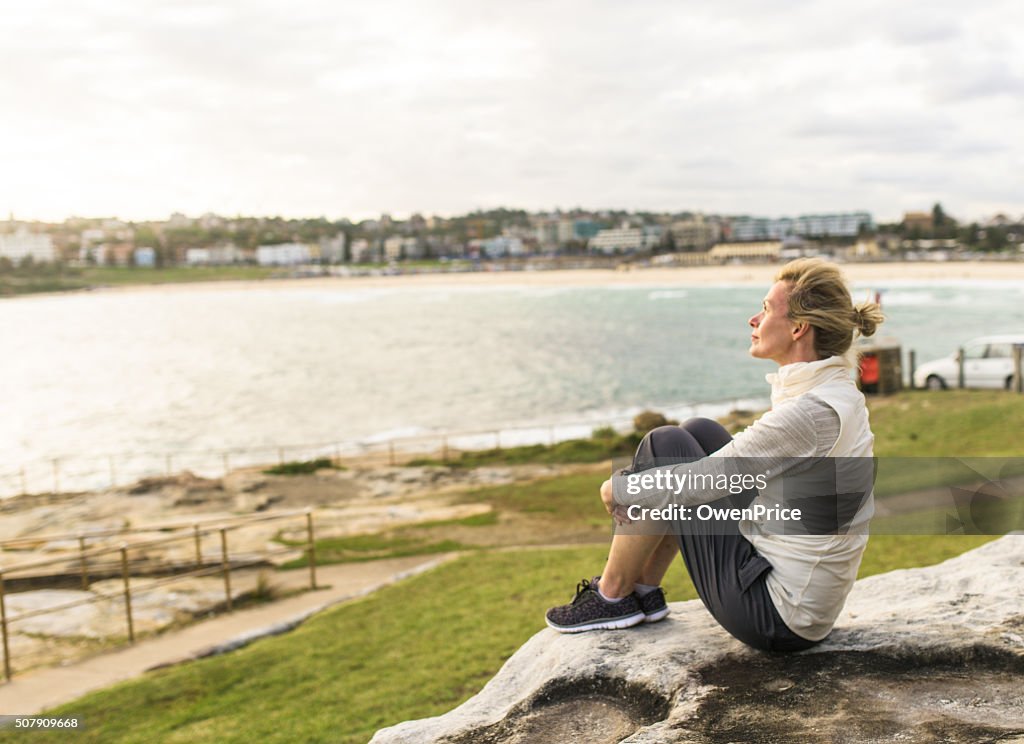 Mature woman enjoying the ocean view Sydney Australia