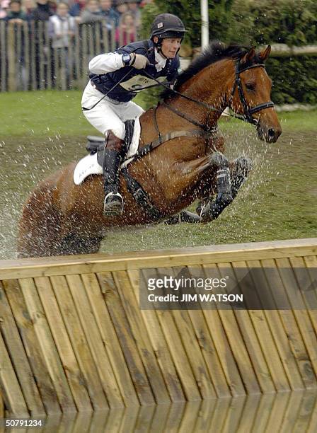 British rider William Fox-Pitt jumps over fence 18 with Tamarillo 01 May 2004 during the cross country section of the Mistubishi Motors Badminton...