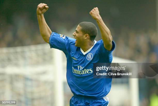 Glen Johnson of Chelsea celebrates scoring the last goal during the FA Barclaycard Premiership match between Chelsea and Southampton at Stamford...