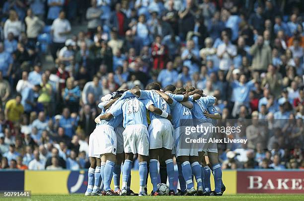 Manchester City players express their unity before the FA Barclaycard Premiership match between Manchester City and Newcastle United at The City of...