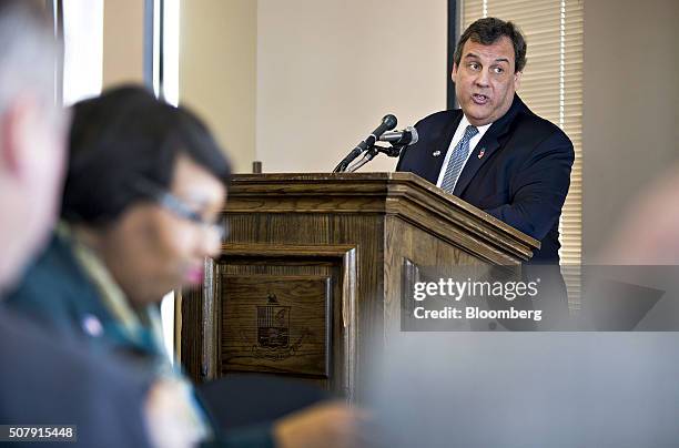 Chris Christie, governor of New Jersey and 2016 Republican presidential candidate, speaks during the Bull Moose Club luncheon in Des Moines, Iowa,...