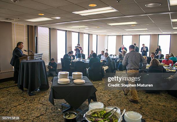 Republican presidential candidate, New Jersey Gov. Chris Christie, speaks during a luncheon at the Bull Moose Club February 1, 2016 in downtown Des...