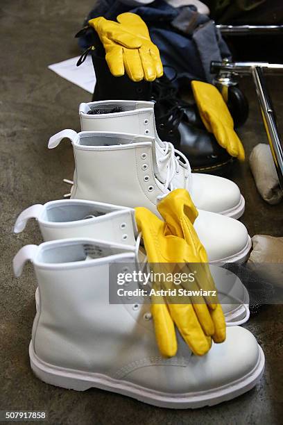 General atmosphere backstage during the Edmund Ooi Presentation - New York Fashion Week Men's Fall/Winter 2016 at Industria Superstudio on February...