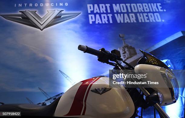 The Invincible motorbike during its unveiling ceremony on February 1, 2016 in New Delhi, India. The bike comes with a unique USP of featuring metal...