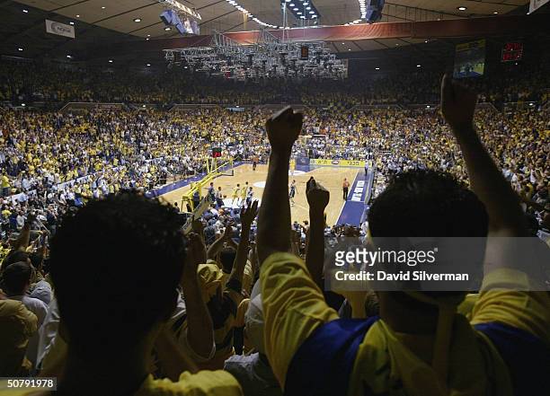Maccabi Tel Aviv fans celebrate their team's 118-74 win over Skipper Bologna in the finals May 1, 2004 of the 2004 Euroleague Final Four tournament...