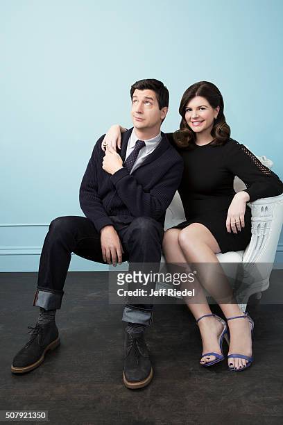 Actors Ken Marino and Casey Wilson are photographed for TV Guide Magazine on January 16, 2015 in Pasadena, California.