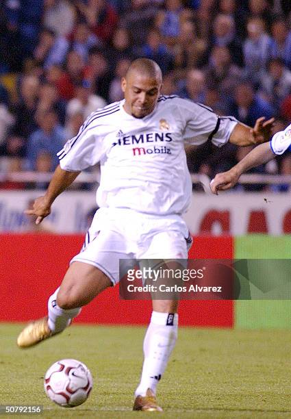 Ronaldo of Real Madrid in action during the Spanish Primera Liga match between Deportivo de La Coruna and Real Madrid at the Riazor Stadilum on May...