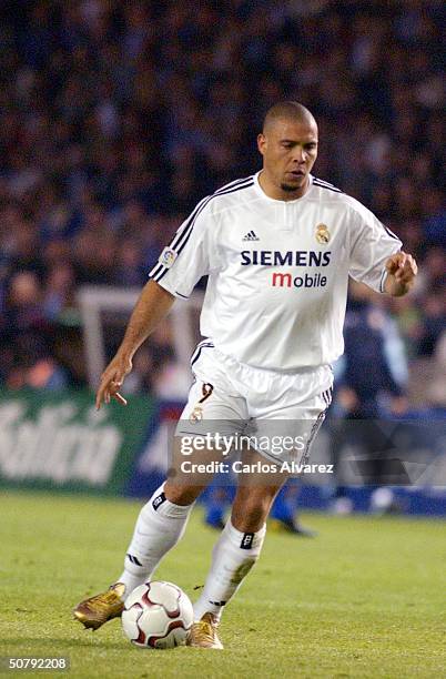 Ronaldo of Real Madrid in action during the Spanish Primera Liga match between Deportivo de La Coruna and Real Madrid at the Riazor Stadilum on May...