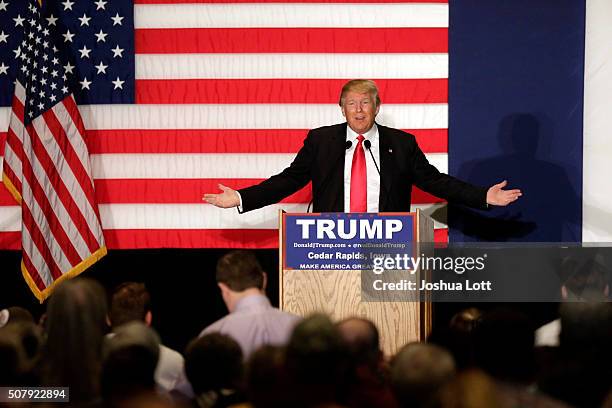 Republican presidential candidate Donald Trump speaks during a campaign event at the U.S. Cellular Convention Center February1, 2016 in Cedar Rapids,...