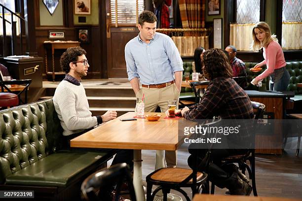 New Year's Resolution Walks Into A Bar" Episode 310A -- Pictured: Rick Glassman as Burski, Brent Morin as Justin, Chris D'Elia as Danny, Bridgit...