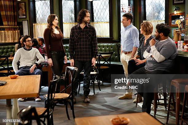 New Year's Resolution Walks Into A Bar" Episode 310A -- Pictured: Rick Glassman as Burski, Whitney Cummings as Charlotte, Chris D'Elia as Danny,...