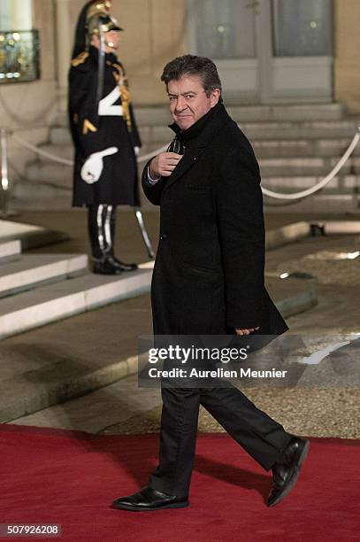 Jean-Luc Melenchon, leader of the left wing political party arrives at Elysee Palace as French President Francois Hollande receives the Cuban...