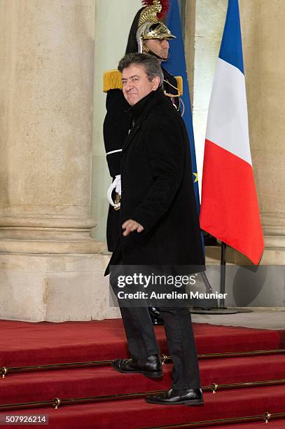 Jean-Luc Melenchon, leader of the left wing political party arrives at Elysee Palace as French President Francois Hollande receives the Cuban...