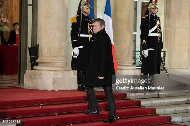 Jean-Luc Melenchon, leader of the left wing political party arrives at Elysee Palace as French President Francois Hollande receives the Cuban...