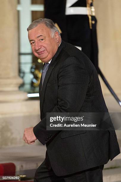 Gerard Larcher, President of the Senat arrives at Elysee Palace as French President Francois Hollande receives the Cuban President Raul Castro for a...