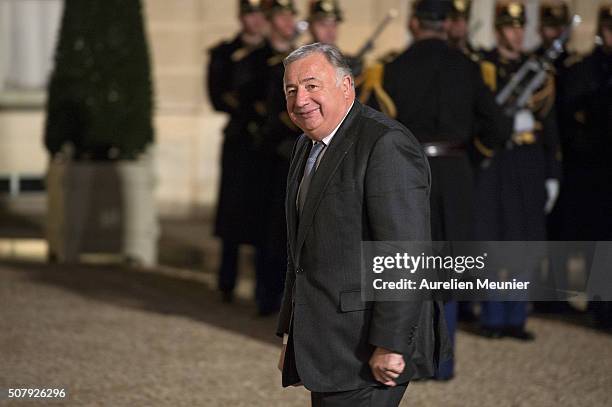 Gerard Larcher, President of the Senat arrives at Elysee Palace as French President Francois Hollande receives the Cuban President Raul Castro for a...