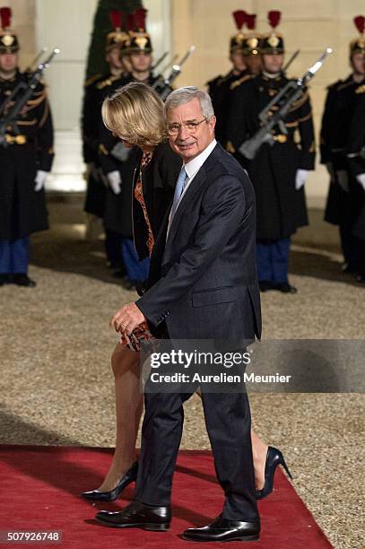 President of the National Assembly Claude Bartolone and his wife Veronique Bartolone arrive at Elysee Palace as French President Francois Hollande...