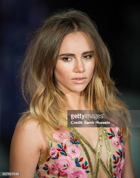 Suki Waterhouse attends the red carpet for the European premiere for "Pride And Prejudice And Zombies" on at Vue West End on February 1, 2016 in...
