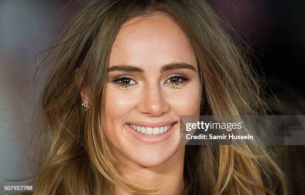 Suki Waterhouse attends the red carpet for the European premiere for "Pride And Prejudice And Zombies" on at Vue West End on February 1, 2016 in...