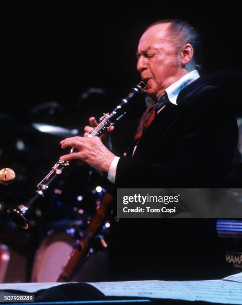 Musician Woody Herman performing in San Francisco, California, circa 1978