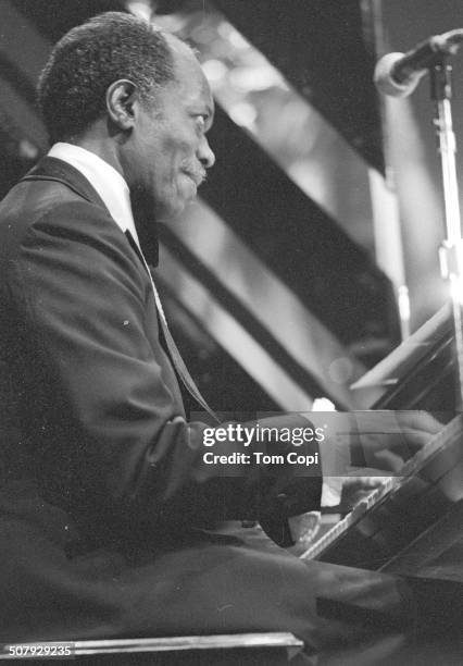 Musician Hank Jones performing at the Monterey Jazz Festival in Monterey, California in 1977.