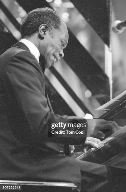 Musician Hank Jones performing at the Monterey Jazz Festival in Monterey, California in 1977.