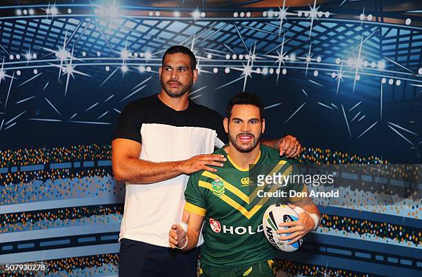 Greg Inglis poses with his wax model at Madame Tussauds on February 2, 2016 in Sydney, Australia.