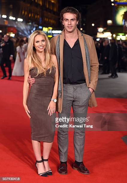 Naomi Ball and Max Morley attend the European premiere of "Pride And Prejudice And Zombies" at the Vue West End on February 1, 2016 in London,...