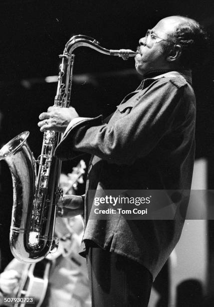 Musician Benny Golson performing at the Moneterey Jazz Festival in 1977 in Monterey, California in 1977.