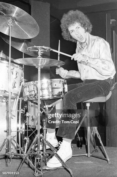 Photo of Mitch Mitchell performing in Ann Arbor, Michigan. Circa 1967