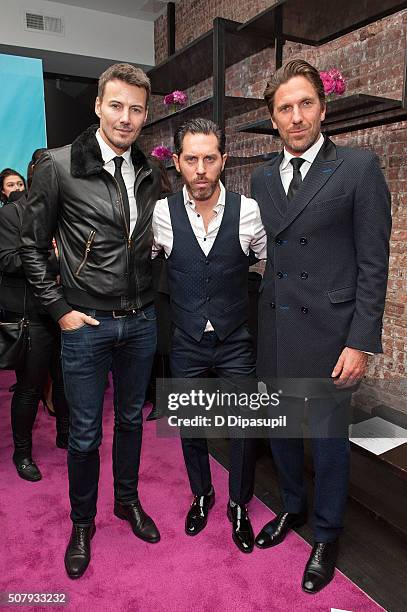 Alex Lundqvist, fashion designer Stephen Ferber, and Henrik Lundqvist attend the Stephen F fashion show during New York Fashion Week Men's...
