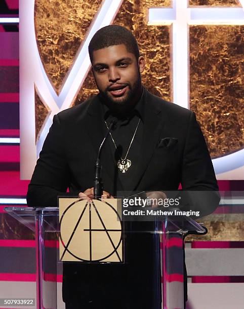 Shea Jackson Jr. Speaks on stage at the 20th Annual Art Directors Guild Excellence In Production Design Awards at The Beverly Hilton Hotel on January...