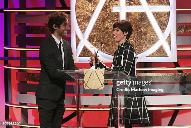 Production designer Deborah Riley accepts award for Best One Hour Single Camera Fantasy from actor Thomas Middleditch at the 20th Annual Art...