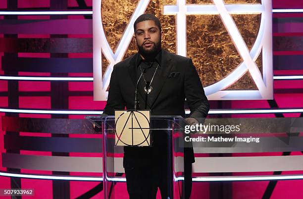 Actor O'Shea Jackson Jr. Speaks on stage at the 20th Annual Art Directors Guild Excellence In Production Design Awards at The Beverly Hilton Hotel on...