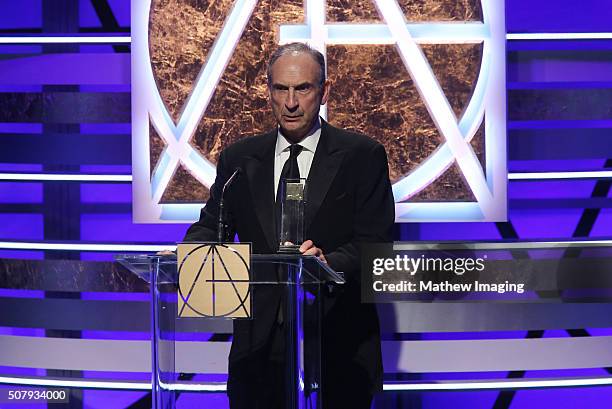 Production designer Arthur Max speaks on stage at the 20th Annual Art Directors Guild Excellence In Production Design Awards at The Beverly Hilton...