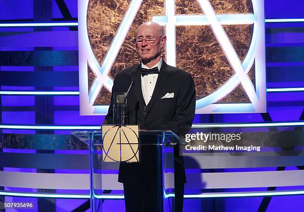 Scenic artist and Lifetime Achievement award recepient Bill Anderson speaks on stage at the 20th Annual Art Directors Guild Excellence In Production...