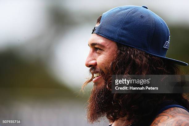 Rene Ranger of the Blues looks on following a Blues super rugby training session at Alexander Park on February 2, 2016 in Auckland, New Zealand.