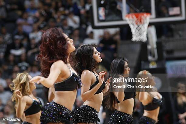 The San Antonio Spurs dance team is seen during the game against the Orlando Magic on February 1, 2016 at the AT&T Center in San Antonio, Texas. NOTE...
