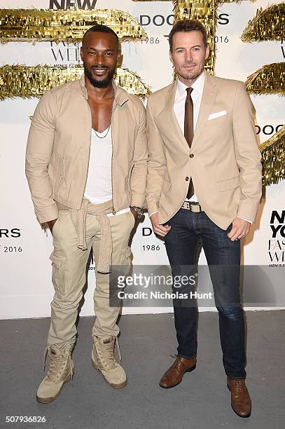 Models Tyson Beckford and Alex Lundqvist attend the Dockers x CFDA NYFWM Opening Party during New York Fashion Week Men's Fall/Winter 2016 at ArtBeam...
