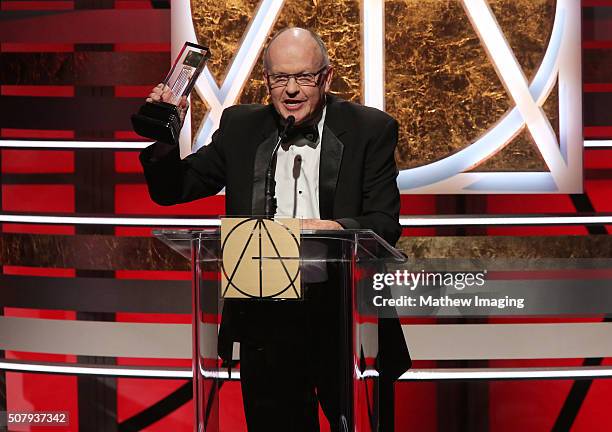 Visual Effects supervisor and Lifetime Achievement award recepient Harrison Ellenshaw speaks on stage the 20th Annual Art Directors Guild Excellence...