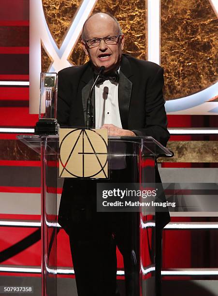 Visual Effects supervisor and Lifetime Achievement award recepient Harrison Ellenshaw speaks on stage the 20th Annual Art Directors Guild Excellence...