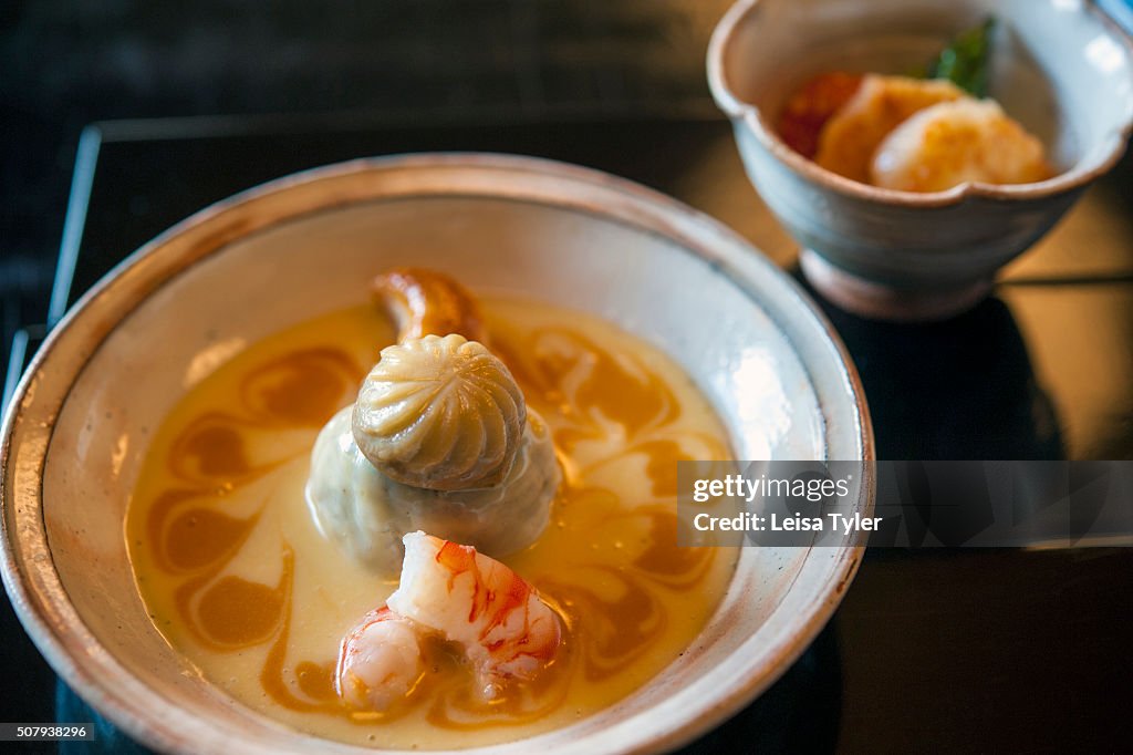 Sole in crab bisque at Misoguigawa, a restaurant in Kyoto,...