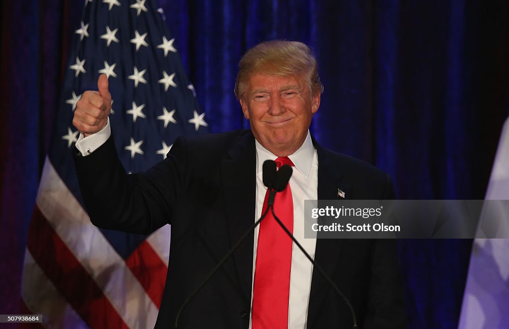 GOP Presidential Candidate Donald Trump Holds Iowa Caucus Night Gathering