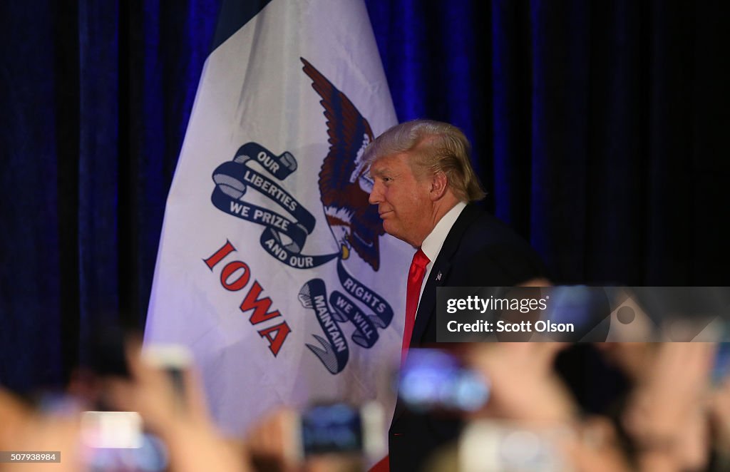 GOP Presidential Candidate Donald Trump Holds Iowa Caucus Night Gathering