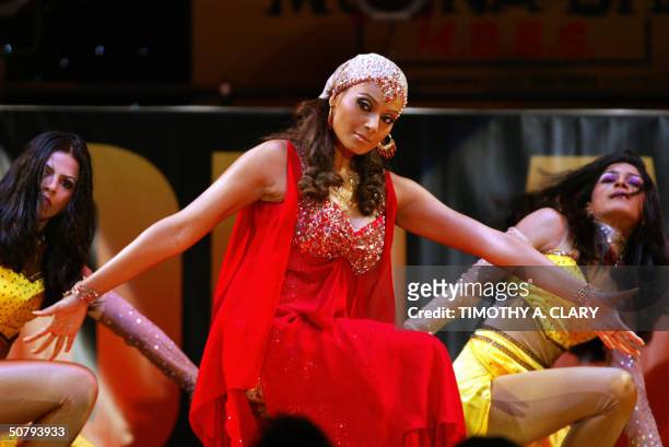 Bipasha Basu performs during the 2004 Bollywood Movie Awards at the Trump Taj Mahal 01 May, 2004 in Atlantic City, New Jersey. The fourth Annual gala...