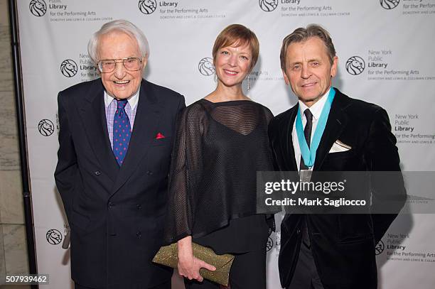 Philanthropist Lewis B. Cullman, Lisa Rinehart and Honoree Mikhail Baryshnikov attend the The New York Public Library For The Performing Arts' 50th...