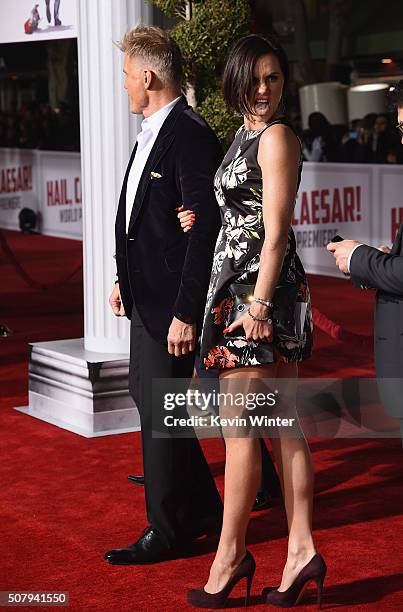 Actor Dolph Lundgren and Jenny Sandersson attend Universal Pictures' "Hail, Caesar!" premiere at Regency Village Theatre on February 1, 2016 in...