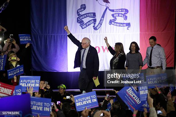 Democratic presidential candidate, Sen. Bernie Sanders arrives at the Holiday Inn February 1, 2016 in Des Moines, Iowa. Sanders was in a virtual tie...