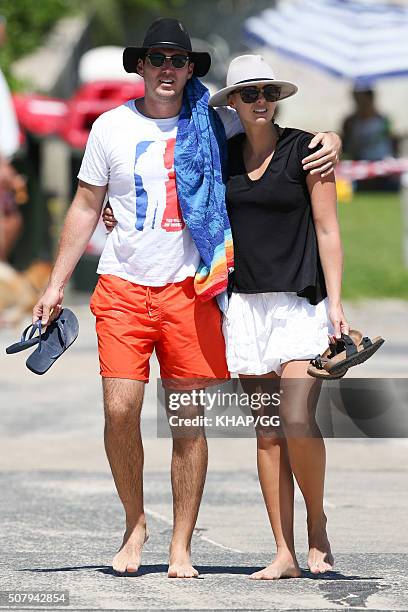 Peter Stefanovic and girlfriend Syliva Jeffreys enjoy a stroll at the beach on February 2, 2016 in Sydney, Australia.
