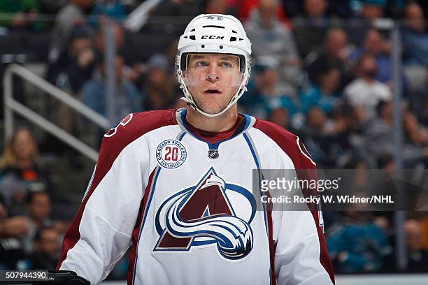 Alex Tanguay of the Colorado Avalanche looks on during the game against the San Jose Sharks at SAP Center on January 26, 2016 in San Jose, California.